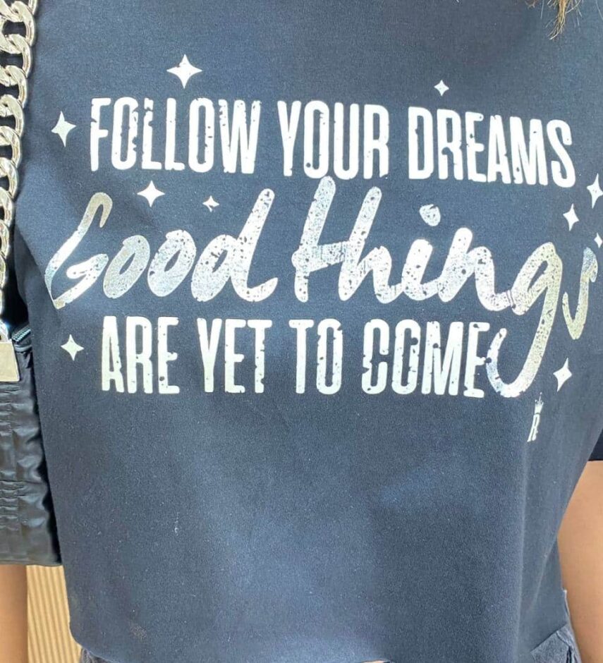 Cropped Feminino sem Bojo Follow Your Dreams Preto - Fernanda Ramos Store