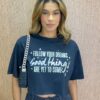 Cropped Feminino sem Bojo Follow Your Dreams Preto - Fernanda Ramos Store