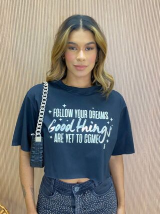 Cropped Feminino sem Bojo Follow Your Dreams Preto - Fernanda Ramos Store