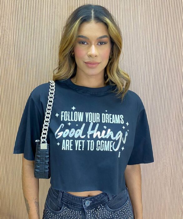 Cropped Feminino sem Bojo Follow Your Dreams Preto - Fernanda Ramos Store