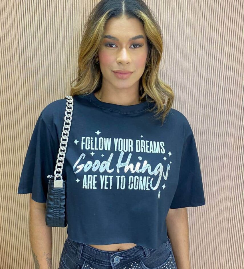 Cropped Feminino sem Bojo Follow Your Dreams Preto - Fernanda Ramos Store
