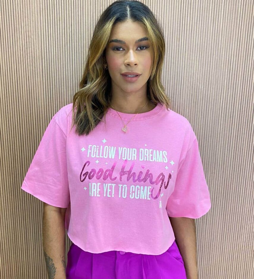 Cropped Feminino sem Bojo Follow Your Dreams Rosa - Fernanda Ramos Store