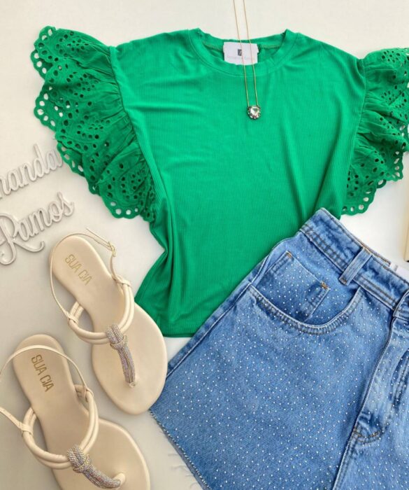 Cropped Feminino sem Bojo Manu Detalhe em Laise Verde - Fernanda Ramos Store