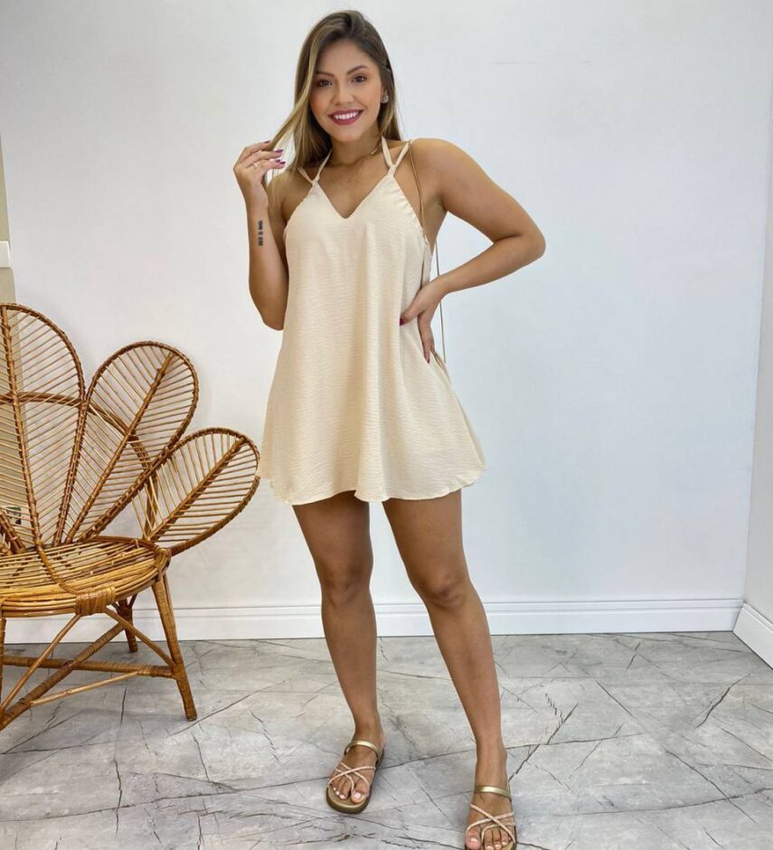 Macaquinho Feminino Isadora com Bojo Frente Única Bege - Fernanda Ramos Store