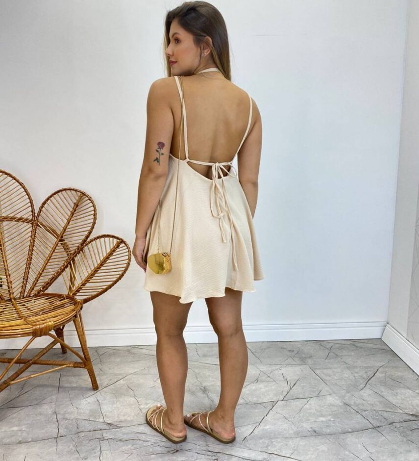 Macaquinho Feminino Isadora com Bojo Frente Única Bege - Fernanda Ramos Store