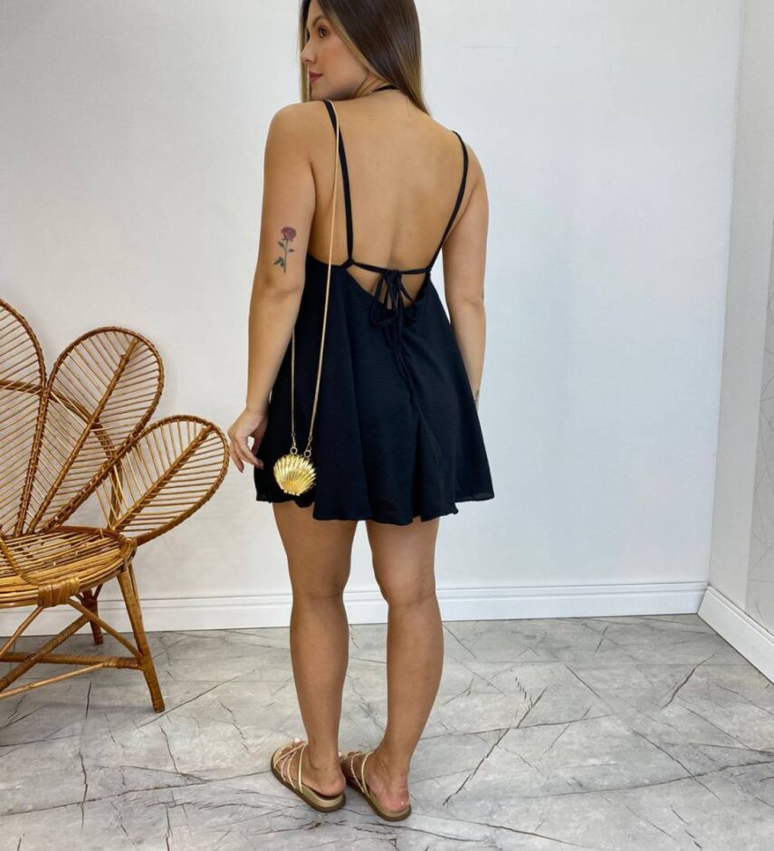 Macaquinho Feminino Isadora com Bojo Frente Única Preto - Fernanda Ramos Store