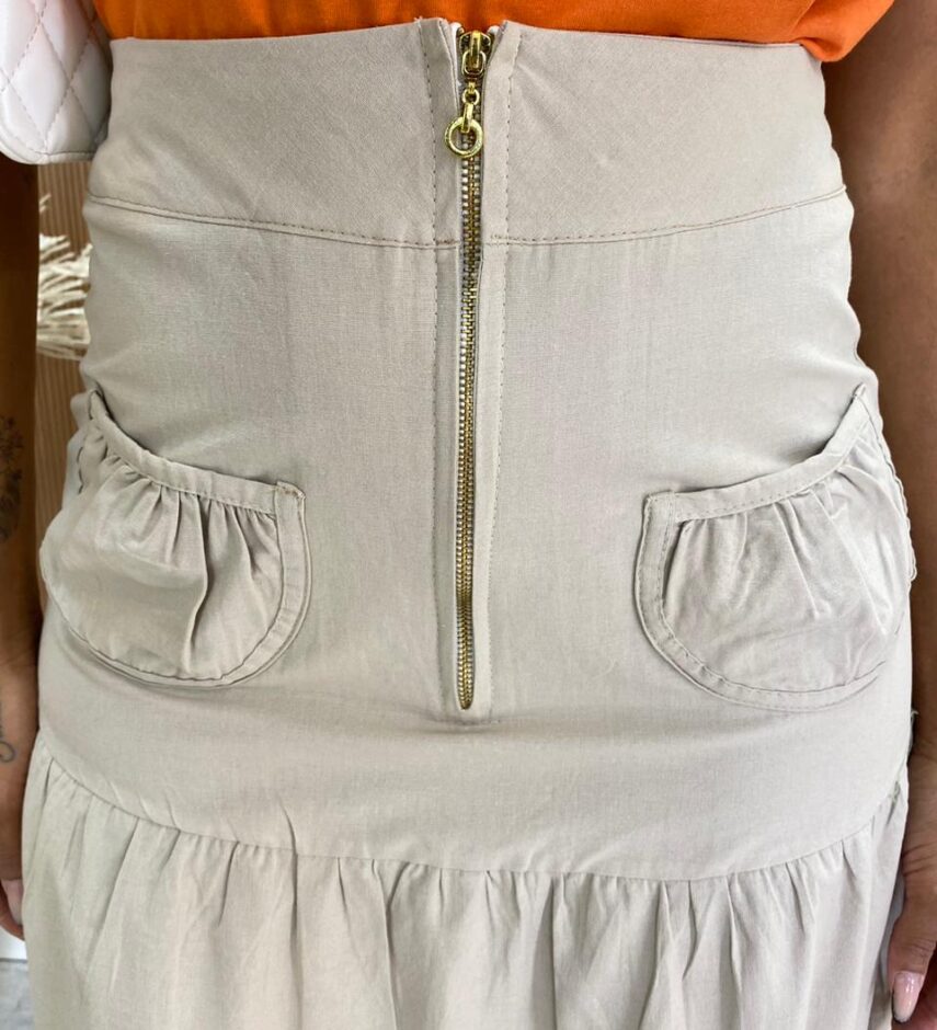 Saia Longa Feminina Valentina com Bolsos Cru - Fernanda Ramos Store