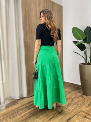 Saia Longa Feminina Valentina com Bolsos Verde Bandeira - Fernanda Ramos Store