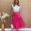 Saia Midi com Camadas Yasmim Pink Fernanda Ramos Store