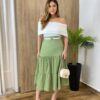 Saia Midi com Camadas Yasmim Poá Verde - Fernanda Ramos Store