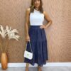 Saia Midi Feminina de Laise Victoria Azul Marinho Fernanda Ramos Store