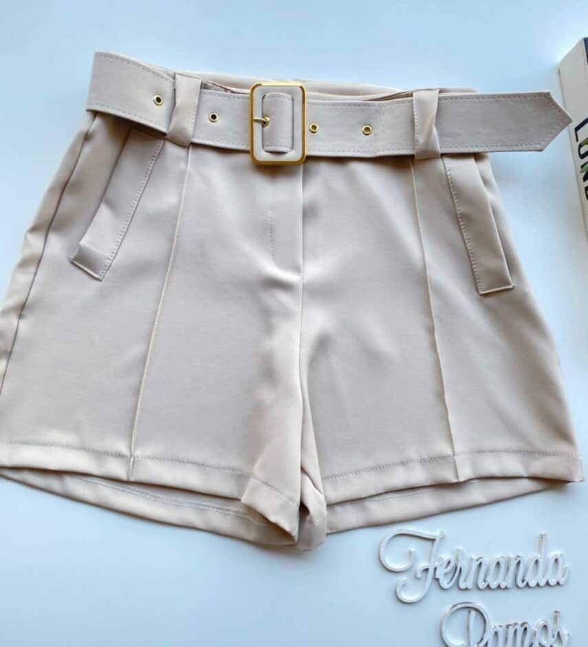 Short Feminino Alfaiataria Maya com Cinto Bege - Fernanda Ramos Store