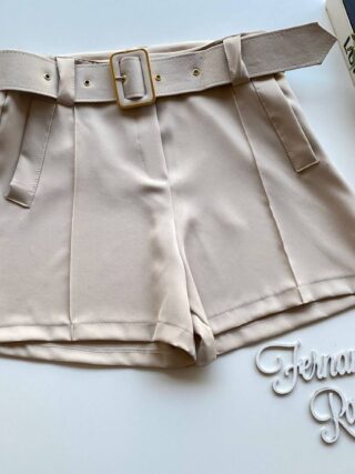 Short Feminino Alfaiataria Maya com Cinto Bege Fernanda Ramos Store