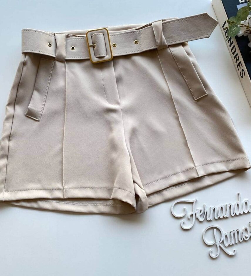 Short Feminino Alfaiataria Maya com Cinto Bege - Fernanda Ramos Store