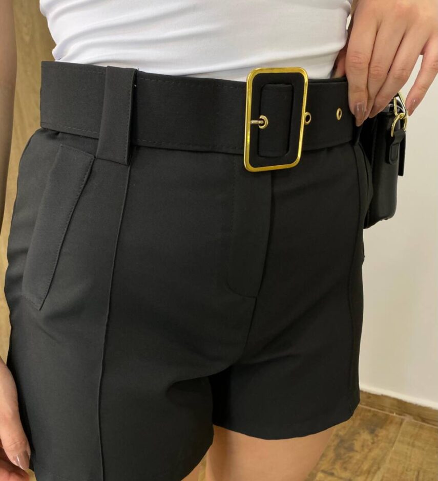 Short Feminino Alfaiataria Maya com Cinto Preto - Fernanda Ramos Store