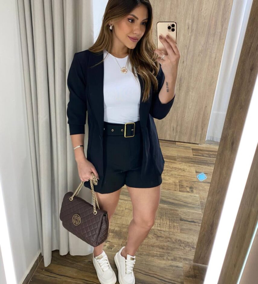 Short Feminino Alfaiataria Maya com Cinto Preto - Fernanda Ramos Store