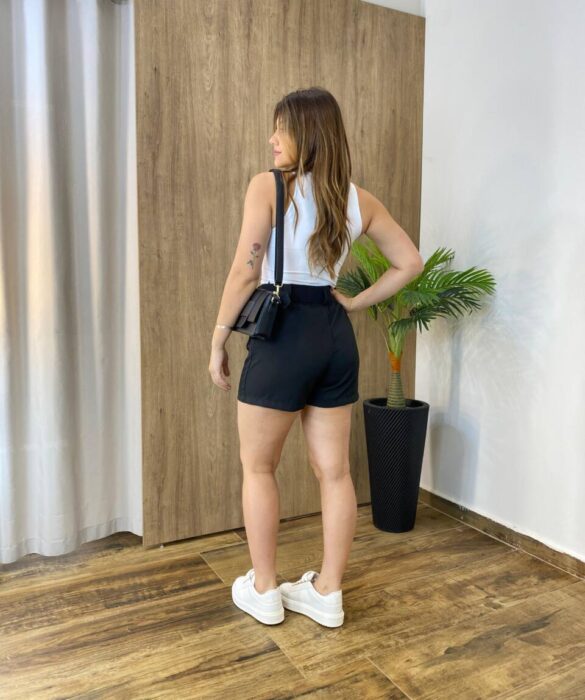 Short Feminino Alfaiataria Maya com Cinto Preto - Fernanda Ramos Store