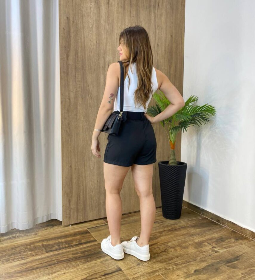 Short Feminino Alfaiataria Maya com Cinto Preto - Fernanda Ramos Store