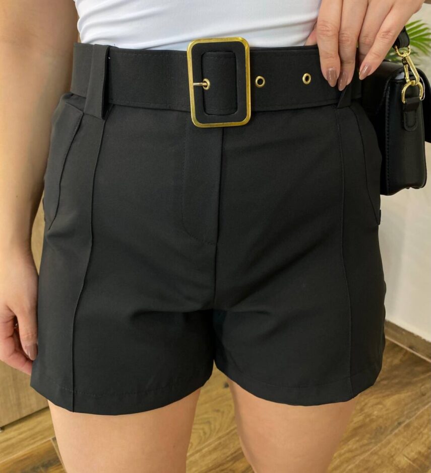 Short Feminino Alfaiataria Maya com Cinto Preto - Fernanda Ramos Store