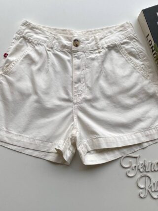 Short Feminino com Pregas Sarja Branco 094606 Fernanda Ramos Store