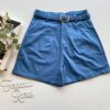 Short Feminino Juliana com Pregas e Bolsos Azul Fernanda Ramos Store