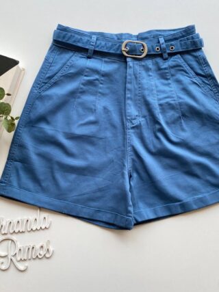 Short Feminino Juliana com Pregas e Bolsos Azul Fernanda Ramos Store