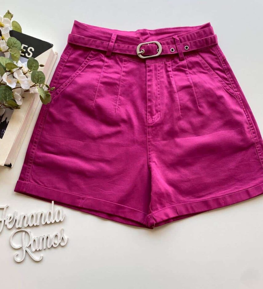 fernandaramosstore_com_br- Short Feminino Juliana com Pregas e Bolsos Pink Fernanda Ramos Store
