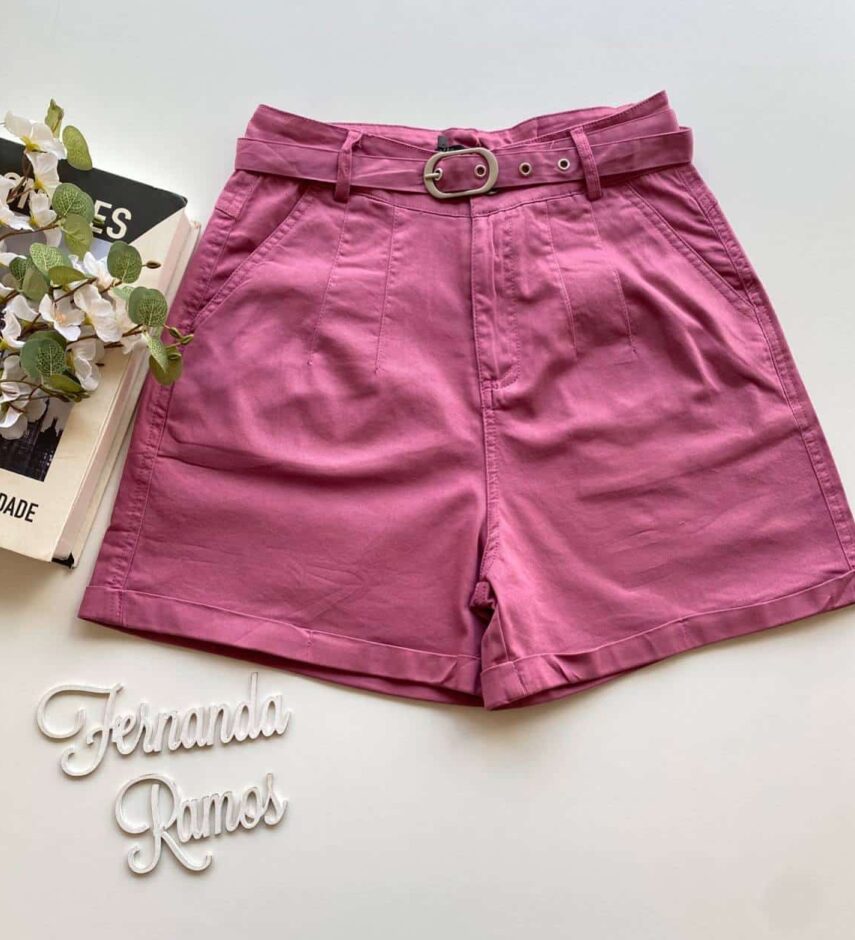Short Feminino Juliana com Pregas e Bolsos Rose Fernanda Ramos Kids