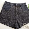 Short Jeans Feminino Cintura Alta Preto com Aplicações - Fernanda Ramos Store