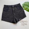 Short Jeans Feminino Cintura Alta Preto com Aplicações - Fernanda Ramos Store