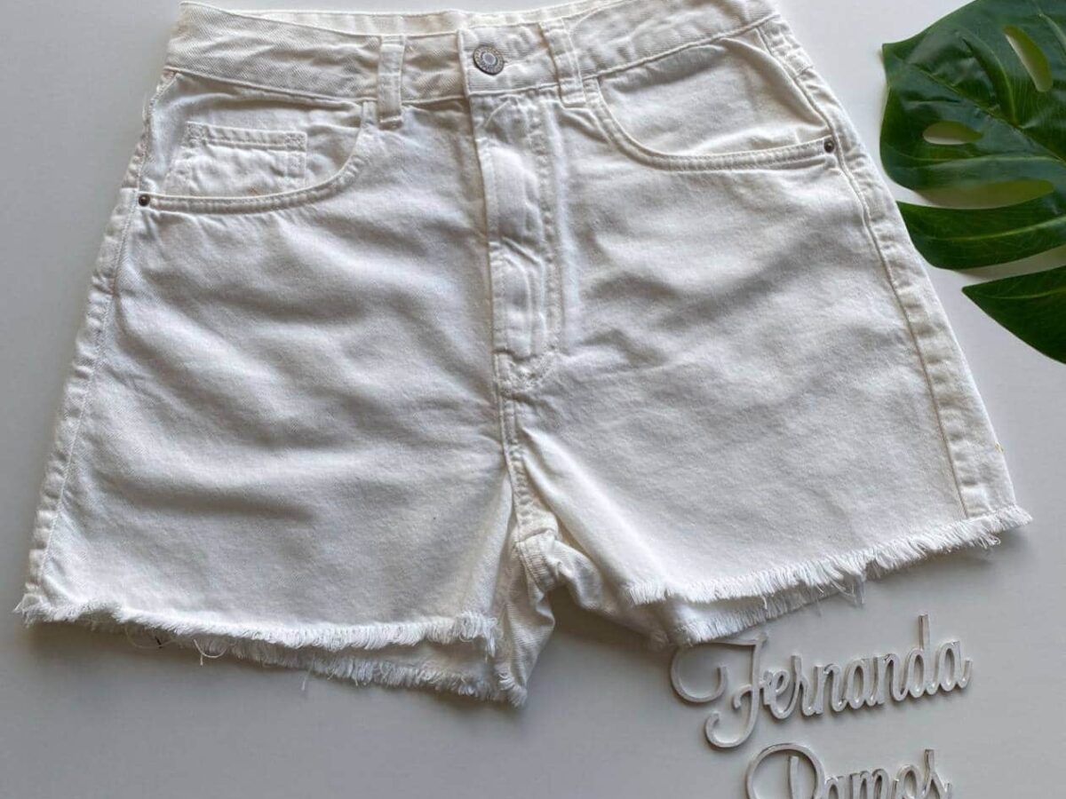 Short Jeans Feminino Cintura Alta Sarja Off White 093959 Fernanda