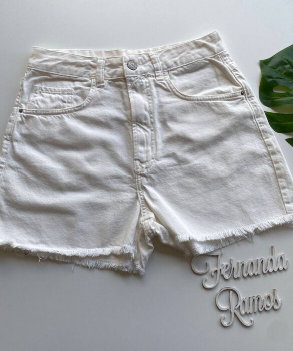 Short Jeans Feminino Cintura Alta Sarja Off White 093959 - Fernanda Ramos Store