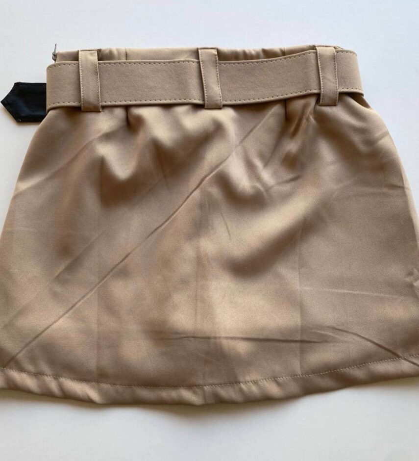 Short Saia Feminino Alfaiataria com Cinto Maya Bege - Fernanda Ramos Store