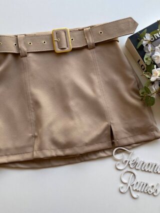 Short Saia Feminino Alfaiataria com Cinto Maya Bege Fernanda Ramos Store