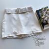 Short Saia Feminino Alfaiataria com Cinto Maya Branco Fernanda Ramos Store