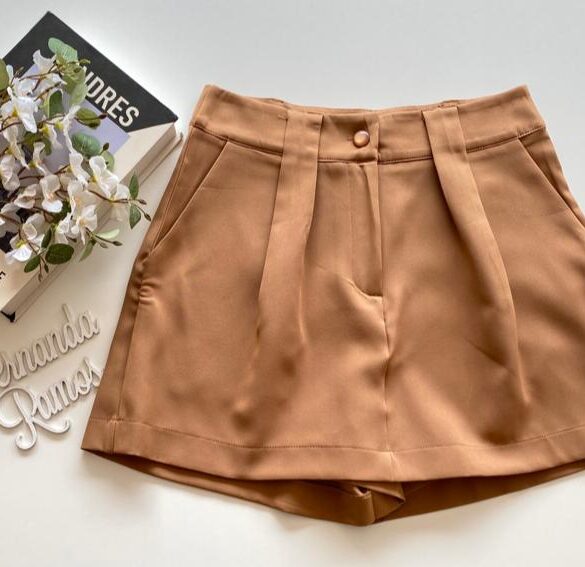 Short Saia Feminino Alfaiataria Maitê Marrom - Fernanda Ramos Store