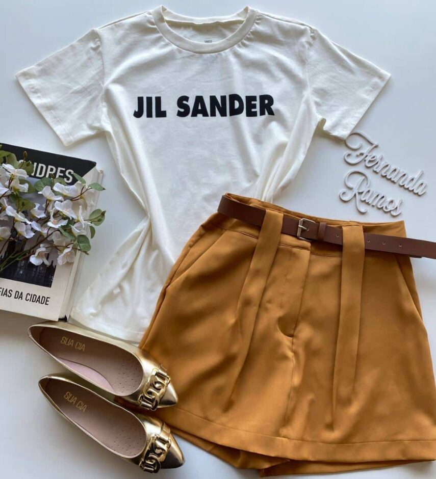 T-shirt Manga Curta com Estampa Preta Off White - Fernanda Ramos Store