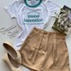 T-shirt Manga Curta Muse Intention Branca Detalhe Verde - Fernanda Ramos Store