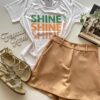 T-shirt Manga Curta Shine Shine Shine Branca Fernanda Ramos Store