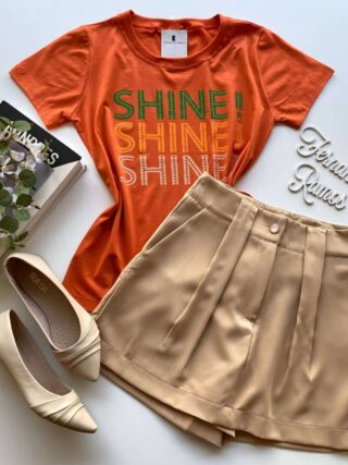 T-shirt Manga Curta Shine Shine Shine Laranja - Fernanda Ramos Store