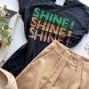 T-shirt Manga Curta Shine Shine Shine Preta - Fernanda Ramos Store