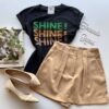 T-shirt Manga Curta Shine Shine Shine Preta - Fernanda Ramos Store