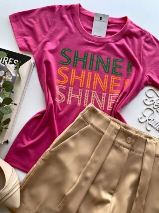 T-shirt Manga Curta Shine Shine Shine Rosa - Fernanda Ramos Store