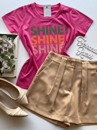 T-shirt Manga Curta Shine Shine Shine Rosa - Fernanda Ramos Store