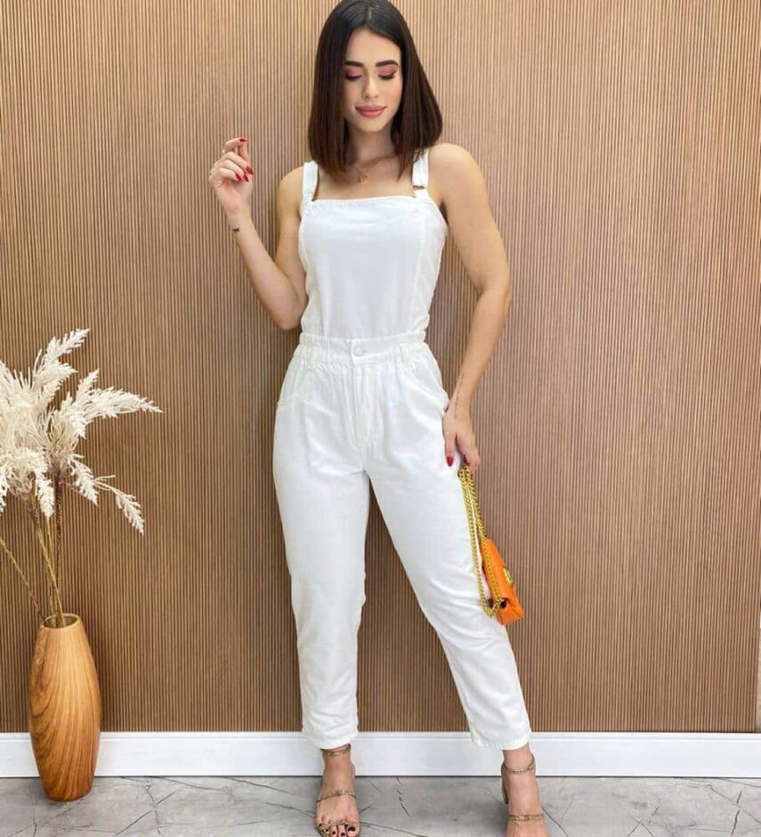 Top Cropped Feminino sem Bojo com Lastex Sarja Branco - Fernanda Ramos Store