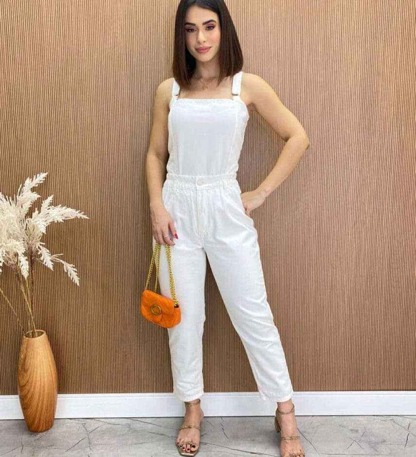 Top Cropped Feminino sem Bojo com Lastex Sarja Branco - Fernanda Ramos Store