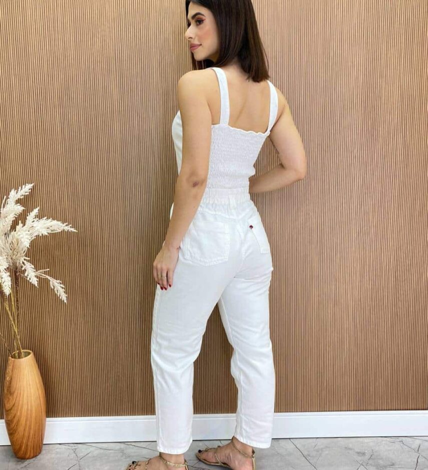 Top Cropped Feminino sem Bojo com Lastex Sarja Branco - Fernanda Ramos Store
