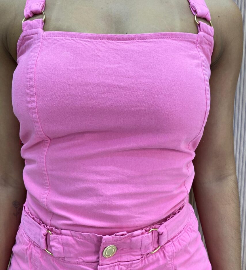 Top Cropped Feminino sem Bojo com Lastex Sarja Rosa - Fernanda Ramos Store