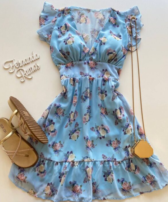 Vestido Curto com Bojo Amanda Estampado Floral Azul - Fernanda Ramos Store