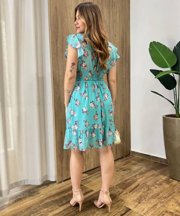 Vestido Curto com Bojo Amanda Estampado Floral Verde Água - Fernanda Ramos Store